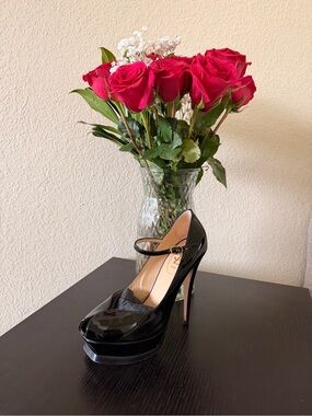 Black Patent Mary Jane Platform Stiletto Heels - Women